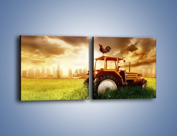 Obraz na płótnie – Traktor w trawie – dwuczęściowy kwadratowy poziomy TM031