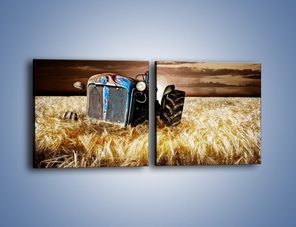 Obraz na płótnie – Stary traktor w polu pszenicy – dwuczęściowy kwadratowy poziomy TM033