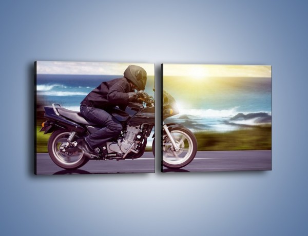 Obraz na płótnie – Jazda motocyklem o wschodzie słońca – dwuczęściowy kwadratowy poziomy TM147