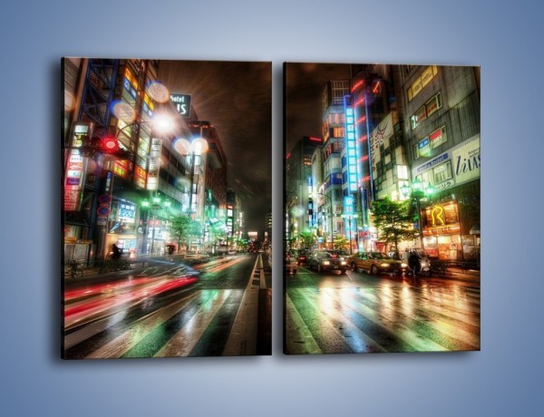 Obraz na płótnie – Tokyo nocą po deszczu – dwuczęściowy prostokątny pionowy AM027