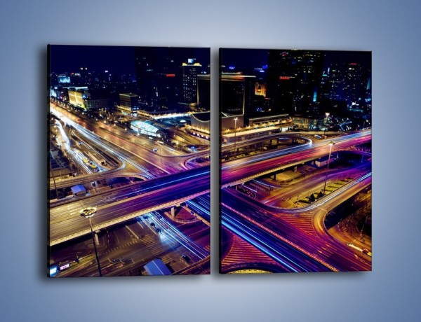 Obraz na płótnie – Skrzyżowanie autostrad nocą w ruchu – dwuczęściowy prostokątny pionowy AM087