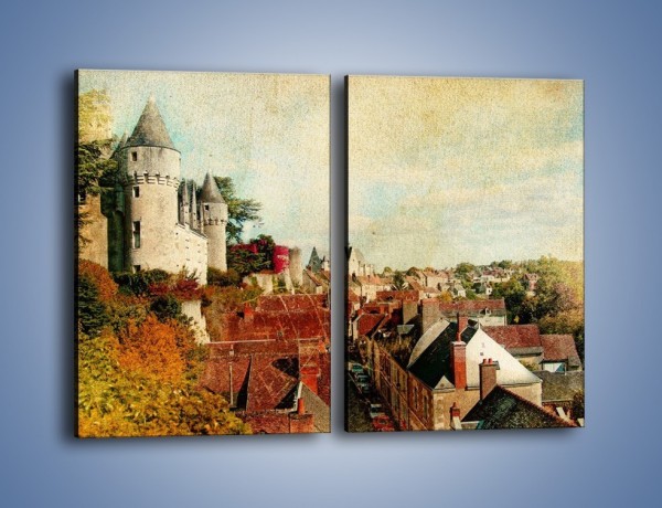 Obraz na płótnie – Zamek nad miasteczkiem w stylu vintage – dwuczęściowy prostokątny pionowy AM142