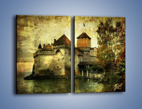 Obraz na płótnie – Średniowieczny zamek w stylu vintage – dwuczęściowy prostokątny pionowy AM233