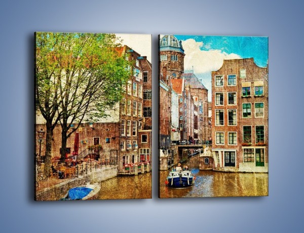 Obraz na płótnie – Kanał w Amsterdamie vintage – dwuczęściowy prostokątny pionowy AM259