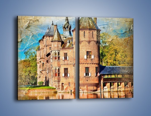 Obraz na płótnie – Zamek nad wodą w stylu vintage – dwuczęściowy prostokątny pionowy AM262