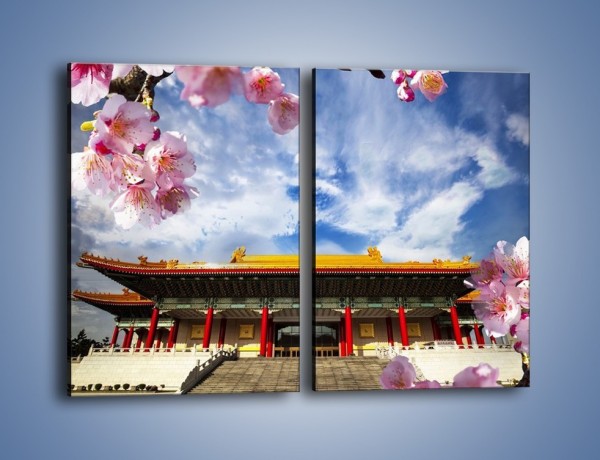 Obraz na płótnie – Azjatycka architektura z kwiatami – dwuczęściowy prostokątny pionowy AM298
