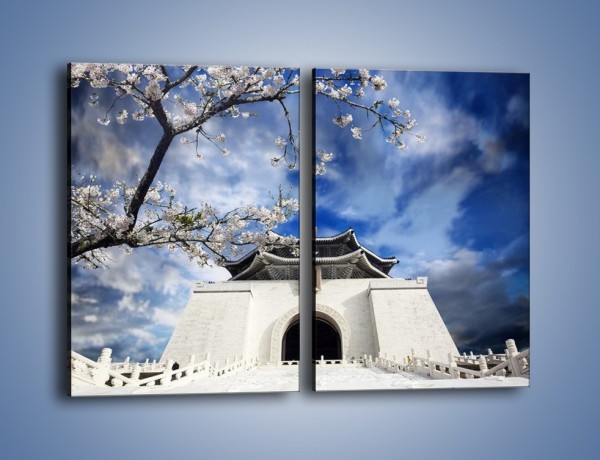 Obraz na płótnie – Azjatycka architektura z białymi kwiatami – dwuczęściowy prostokątny pionowy AM300