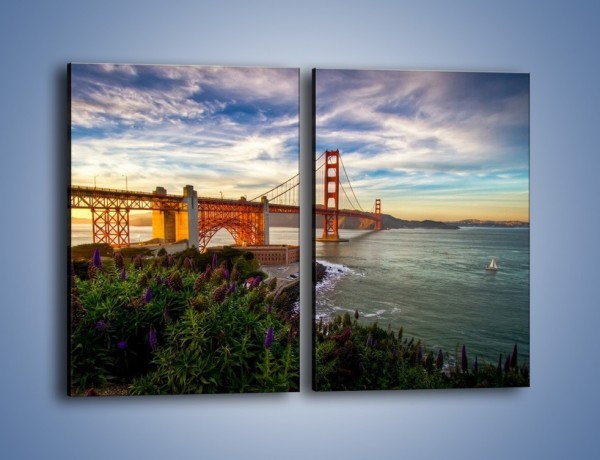 Obraz na płótnie – Most Golden Gate o zachodzie słońca – dwuczęściowy prostokątny pionowy AM332