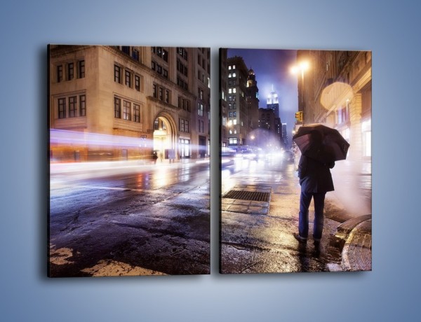 Obraz na płótnie – Deszczowa noc w Nowym Jorku – dwuczęściowy prostokątny pionowy AM343