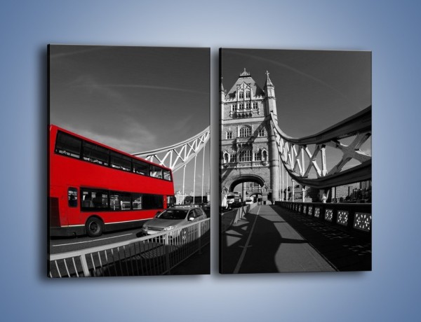 Obraz na płótnie – Tower Bridge i czerwony autobus – dwuczęściowy prostokątny pionowy AM394
