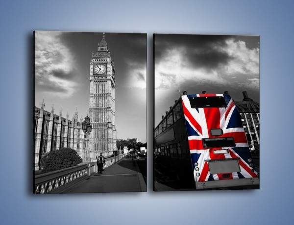 Obraz na płótnie – Big Ben i autobus z flagą UK – dwuczęściowy prostokątny pionowy AM396