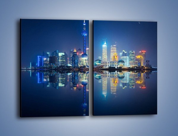 Obraz na płótnie – Wieżowce Szanghaju w odbiciu wody – dwuczęściowy prostokątny pionowy AM461