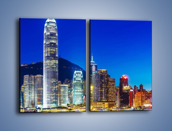 Obraz na płótnie – Oświetlone wieżowce Hong Kongu – dwuczęściowy prostokątny pionowy AM498
