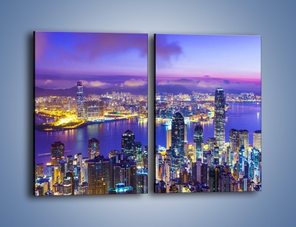 Obraz na płótnie – Wieczorna panorama Hong Kongu – dwuczęściowy prostokątny pionowy AM505