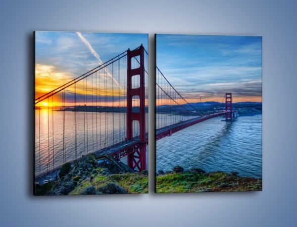 Obraz na płótnie – Wschód słońca nad mostem Golden Gate – dwuczęściowy prostokątny pionowy AM539