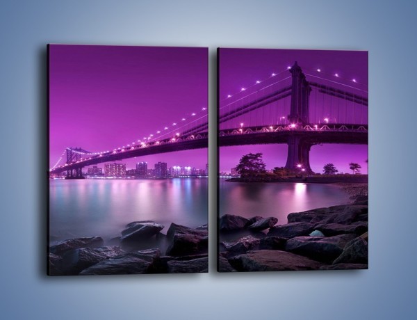 Obraz na płótnie – Manhatten Bridge w kolorze fioletu – dwuczęściowy prostokątny pionowy AM619