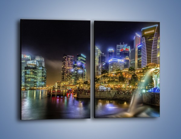Obraz na płótnie – Nocne światła Singapuru – dwuczęściowy prostokątny pionowy AM630