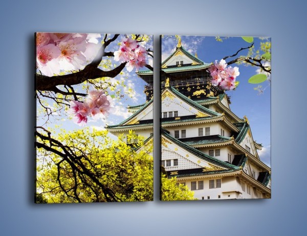 Obraz na płótnie – Zamek Ōsaka wśród kwiatów – dwuczęściowy prostokątny pionowy AM704