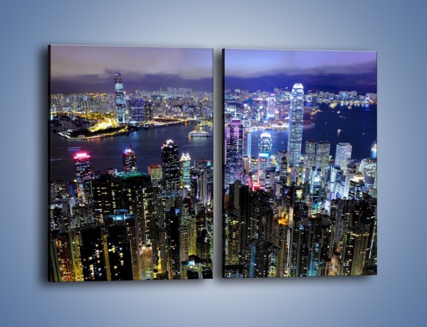 Obraz na płótnie – Nocna panorama Hong Kongu – dwuczęściowy prostokątny pionowy AM772