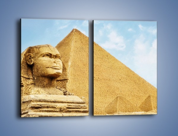 Obraz na płótnie – Sfinks i piramidy – dwuczęściowy prostokątny pionowy AM782