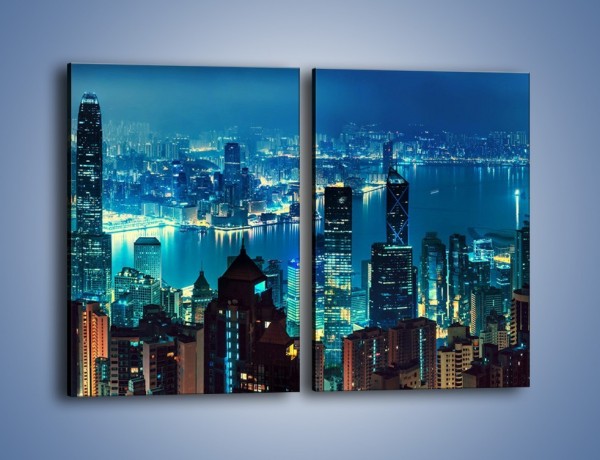 Obraz na płótnie – Panorama Hong Kongu w nocy – dwuczęściowy prostokątny pionowy AM819