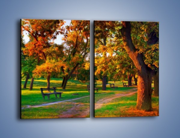 Obraz na płótnie – Ławeczka w parku – dwuczęściowy prostokątny pionowy GR011