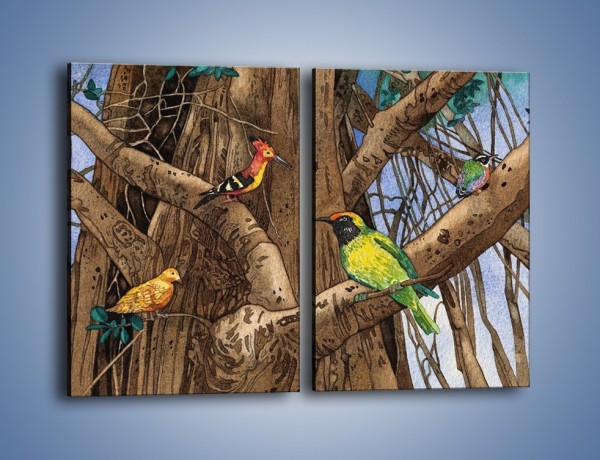 Obraz na płótnie – Mali przyjaciele na drzewie – dwuczęściowy prostokątny pionowy GR050