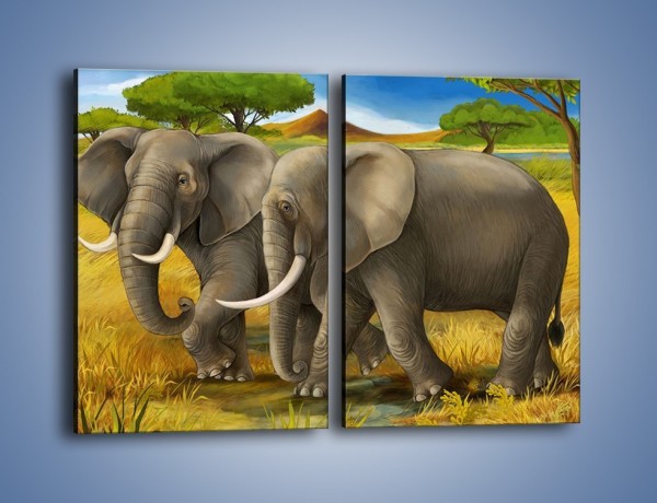 Obraz na płótnie – Rozmowa słoni podczas spaceru – dwuczęściowy prostokątny pionowy GR334