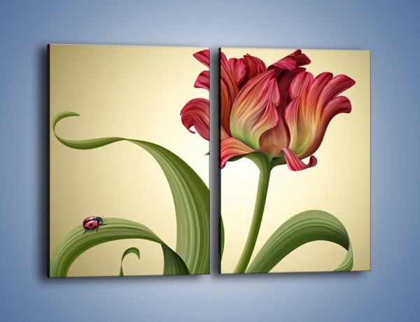 Obraz na płótnie – Malutka biedroneczka i kwiat – dwuczęściowy prostokątny pionowy GR345
