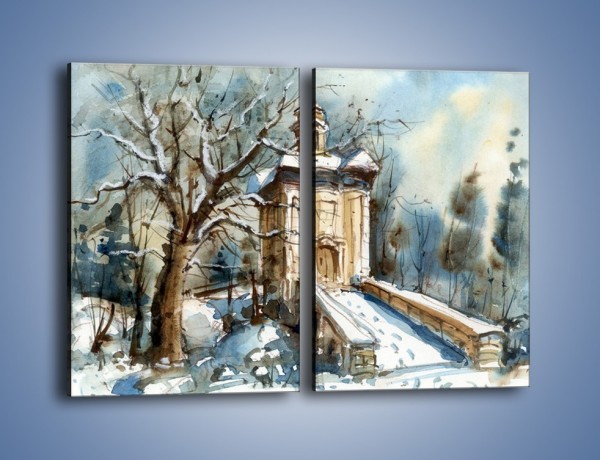 Obraz na płótnie – Zimowa porą przy kościółku – dwuczęściowy prostokątny pionowy GR573