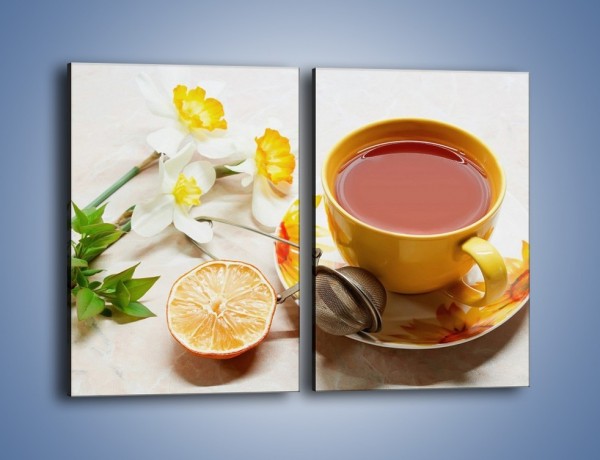 Obraz na płótnie – Herbata wśród żonkili – dwuczęściowy prostokątny pionowy JN288