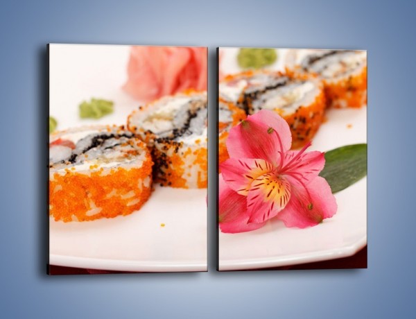 Obraz na płótnie – Sushi z kwiatem – dwuczęściowy prostokątny pionowy JN354