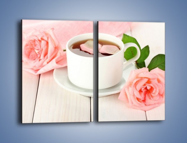 Obraz na płótnie – Herbata wśród róż – dwuczęściowy prostokątny pionowy JN369