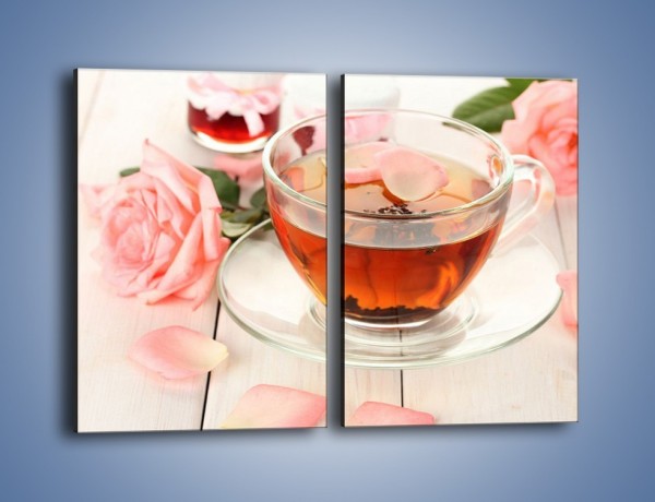 Obraz na płótnie – Herbata z płatkami róż – dwuczęściowy prostokątny pionowy JN370
