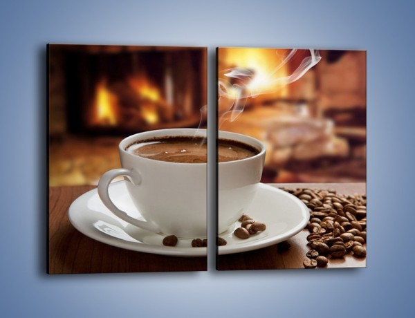 Obraz na płótnie – Kawa przy kominku – dwuczęściowy prostokątny pionowy JN385