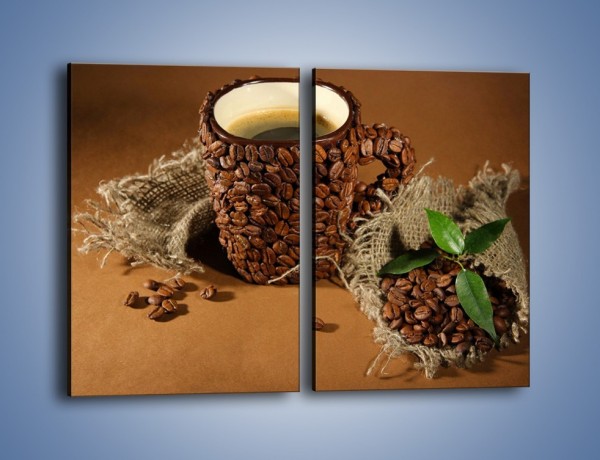 Obraz na płótnie – Kubek z ziarnami kawy – dwuczęściowy prostokątny pionowy JN388