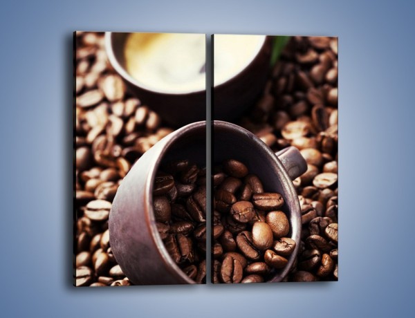 Obraz na płótnie – Kawa na rozsypanych ziarnach – dwuczęściowy prostokątny pionowy JN389