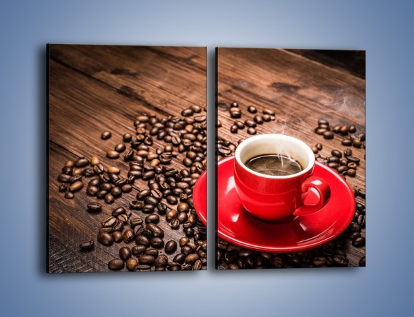Obraz na płótnie – Kawa w czerwonej filiżance – dwuczęściowy prostokątny pionowy JN441