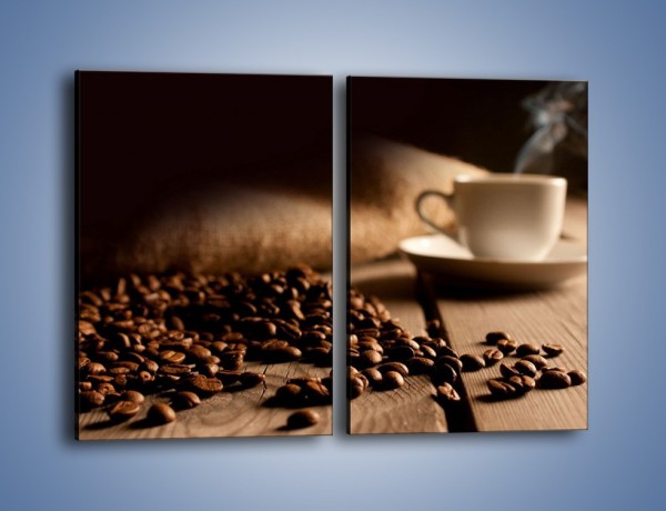 Obraz na płótnie – Ziarna kawy na drewnianym stole – dwuczęściowy prostokątny pionowy JN457