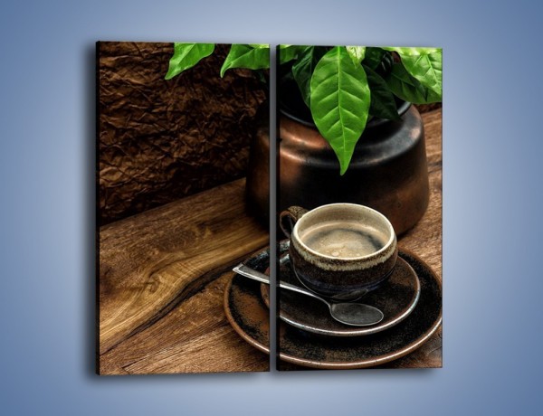 Obraz na płótnie – Kawa pod zielonym liściem – dwuczęściowy prostokątny pionowy JN561