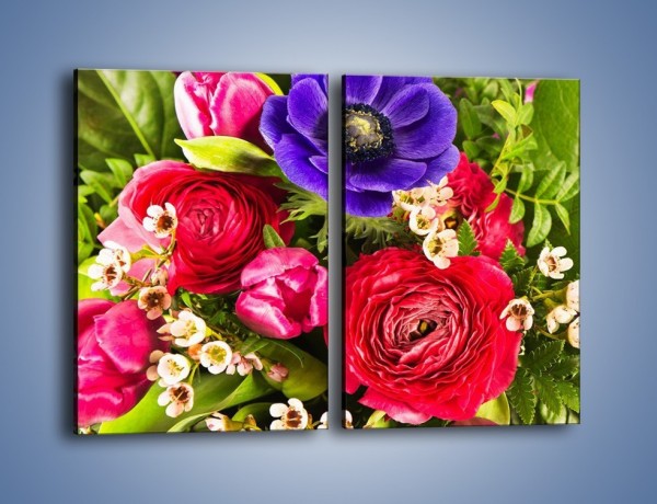 Obraz na płótnie – Wiązanka z kolorowych ogrodowych kwiatów – dwuczęściowy prostokątny pionowy K035