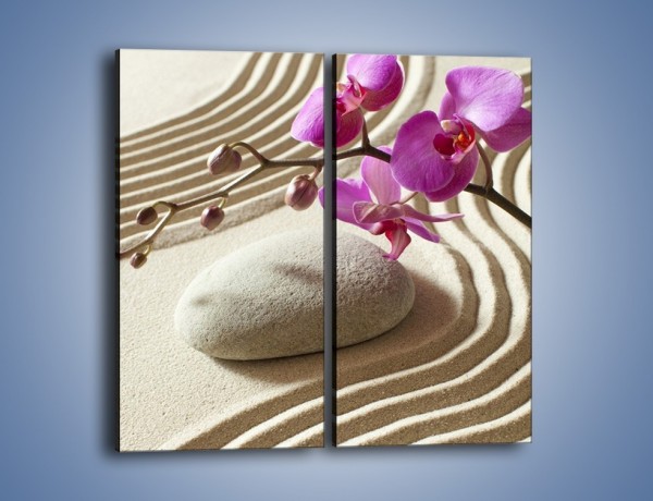 Obraz na płótnie – Wzór na piasku i kwiat – dwuczęściowy prostokątny pionowy K432