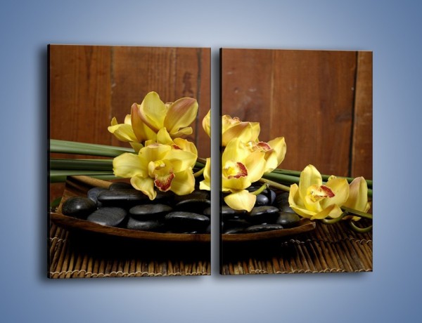 Obraz na płótnie – Kwiaty na drewnianym naczyniu – dwuczęściowy prostokątny pionowy K575