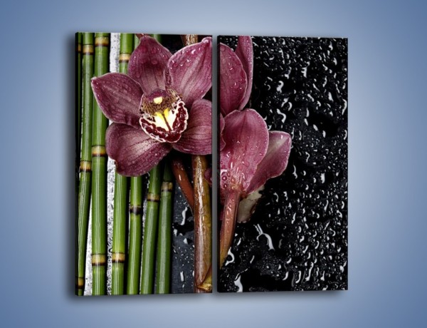 Obraz na płótnie – Bordo kwiata wśród bambusów – dwuczęściowy prostokątny pionowy K576