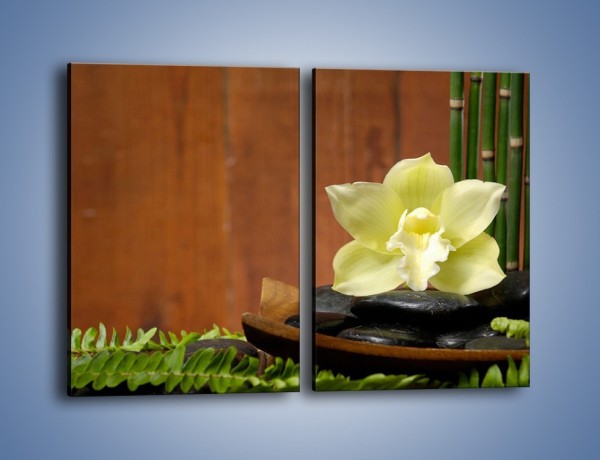 Obraz na płótnie – Kwiat na liściach paproci – dwuczęściowy prostokątny pionowy K577