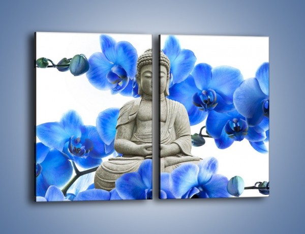 Obraz na płótnie – Niebieskie storczyki lubią buddę – dwuczęściowy prostokątny pionowy K600