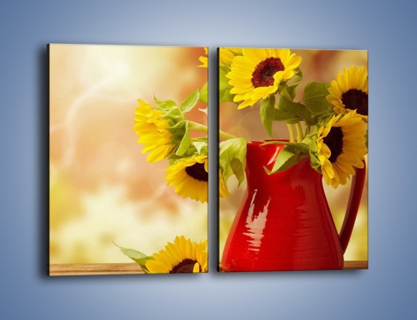 Obraz na płótnie – Słoneczniki w czerwonym dzbanku – dwuczęściowy prostokątny pionowy K613
