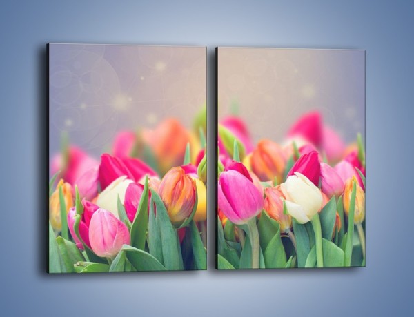 Obraz na płótnie – Tulipany i baśniowy widok – dwuczęściowy prostokątny pionowy K793