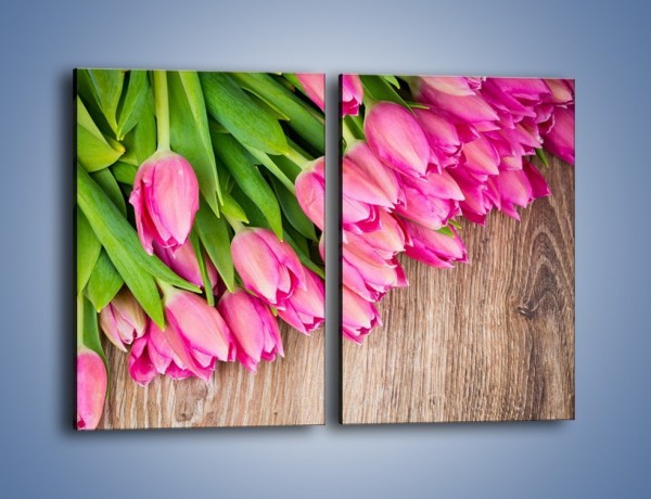 Obraz na płótnie – Do góry nogami z tulipanami – dwuczęściowy prostokątny pionowy K807