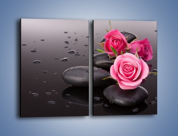Obraz na płótnie – Róże na mokrych kamieniach – dwuczęściowy prostokątny pionowy K822